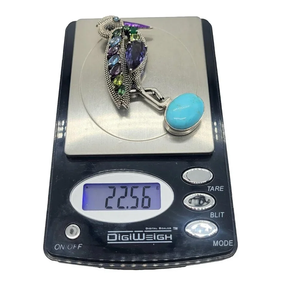 Nicky Butler Rare Heron Brooch Pendant Turquoise & Gemstone .925 Sterling SIlver - Picture 12 of 12
